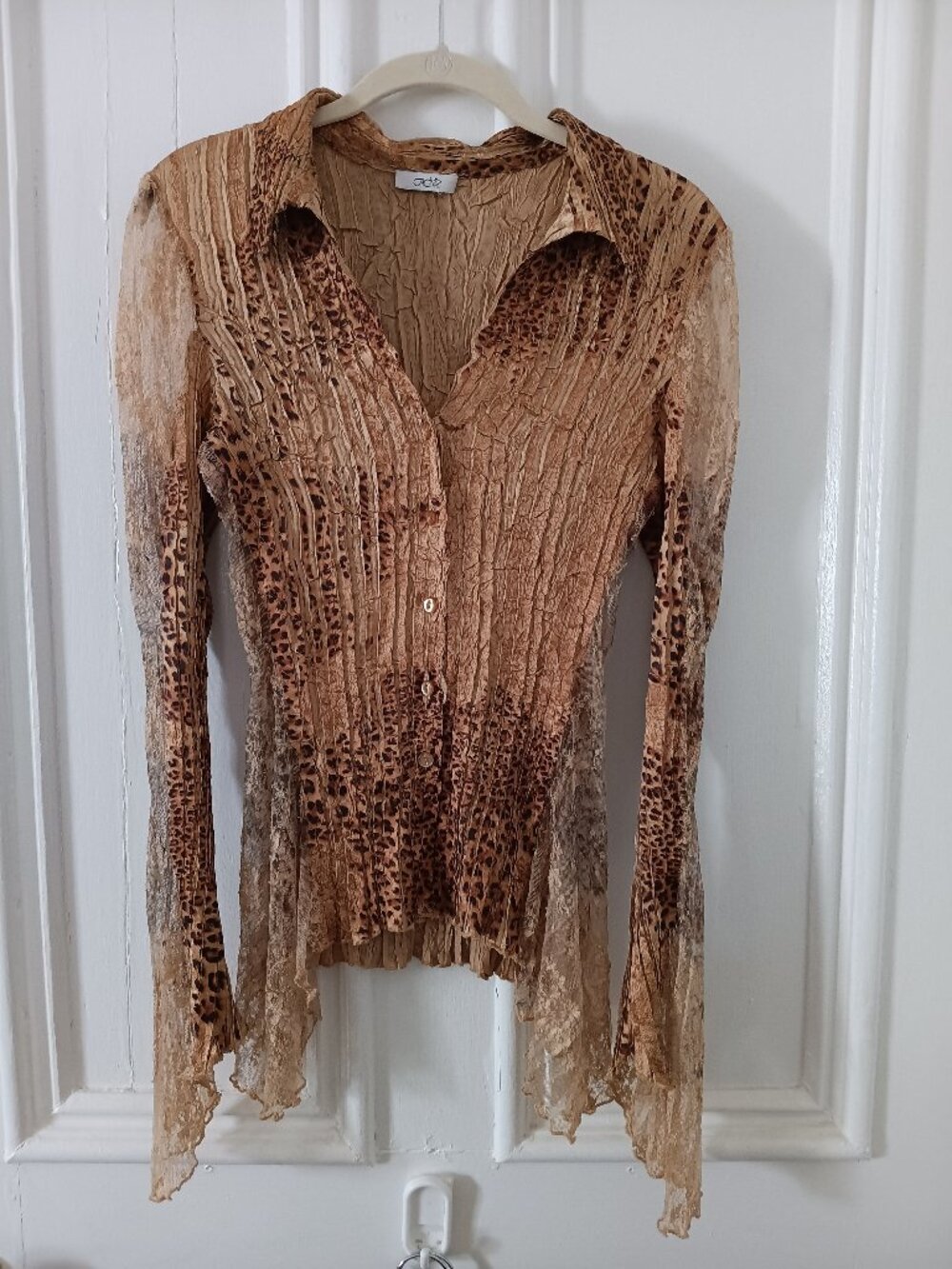Y2k 00s Cache cheetah print blouse lace bell sleeves retro fairy core